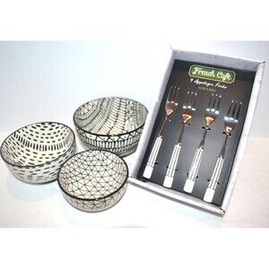Perfect Black White French Cafe Nesting Bowls and App Forks